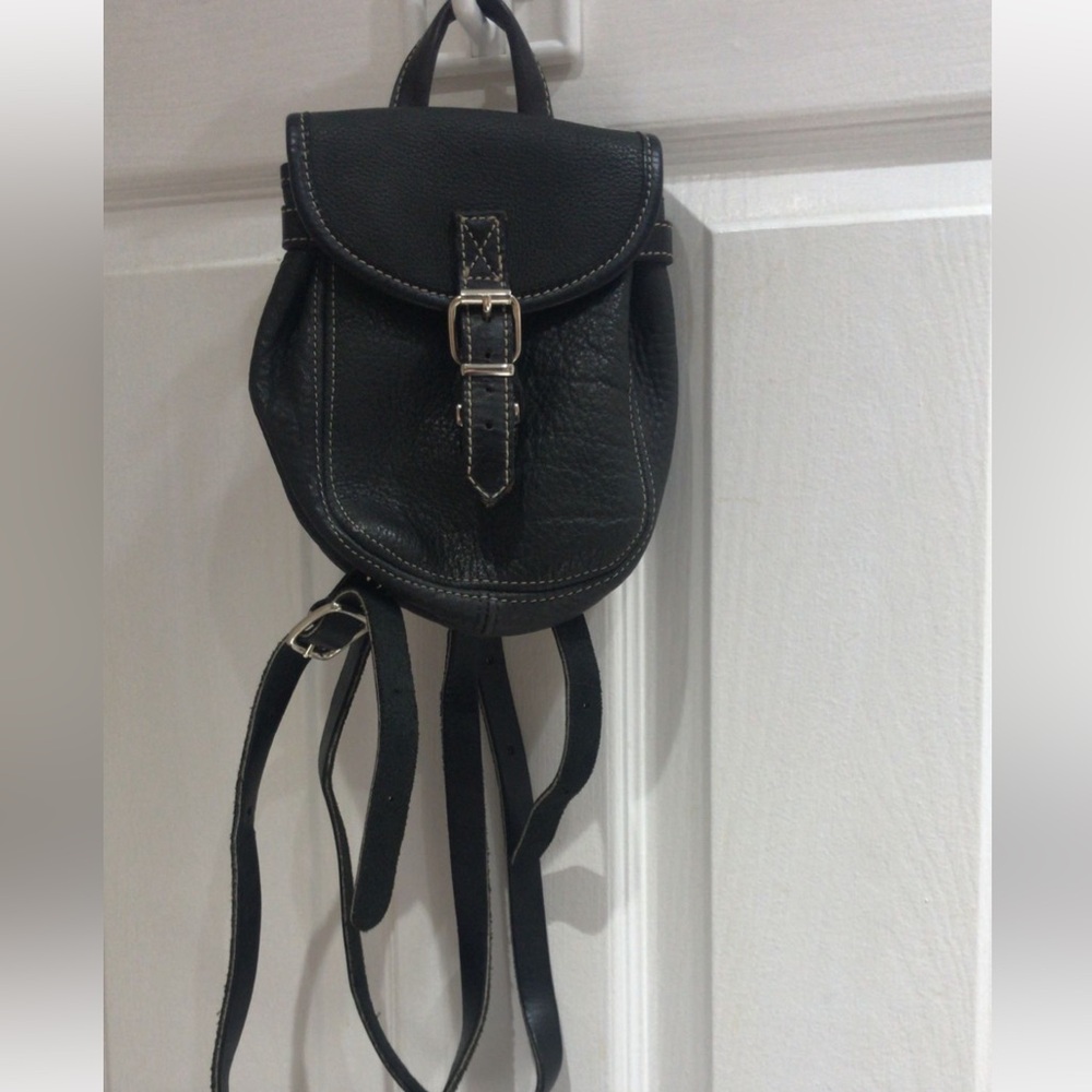 Roots Black Leather Mini Backpack